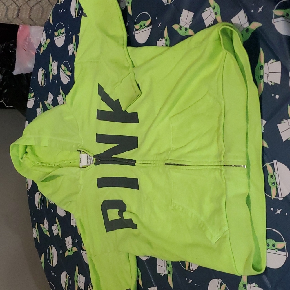 Pink hoodie very warm sweater still in good shape just has couple little stains